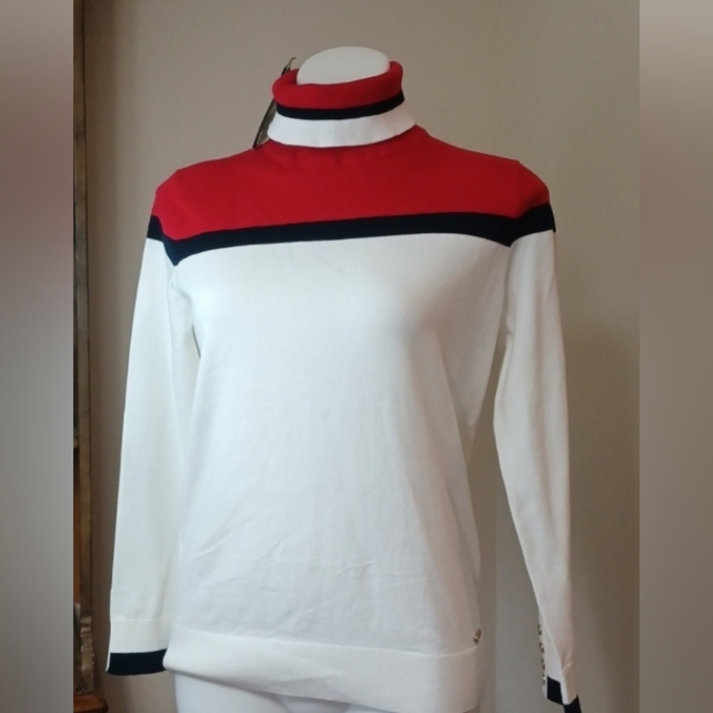 Tommy Hilfiger red black and white turtle neck nwt petite